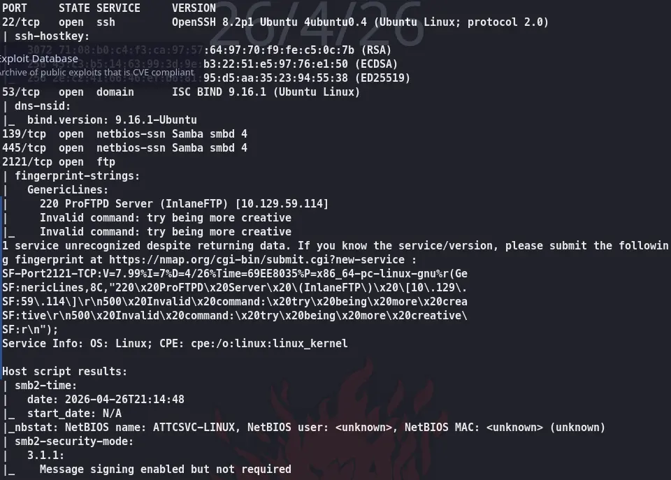 Resultado del escaneo Nmap de los servicios SMB del laboratorio.
