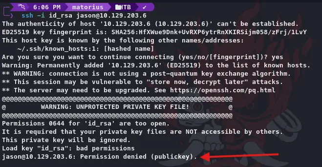 Acceso SSH al objetivo de laboratorio mediante la clave obtenida en SMB.