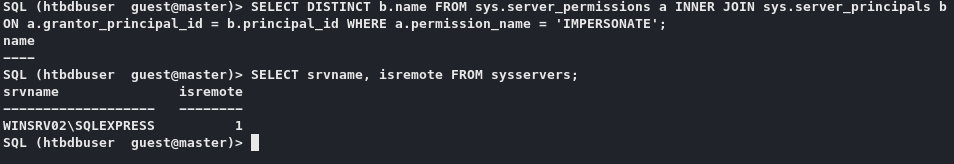 Consulta de permisos IMPERSONATE disponibles en SQL Server.